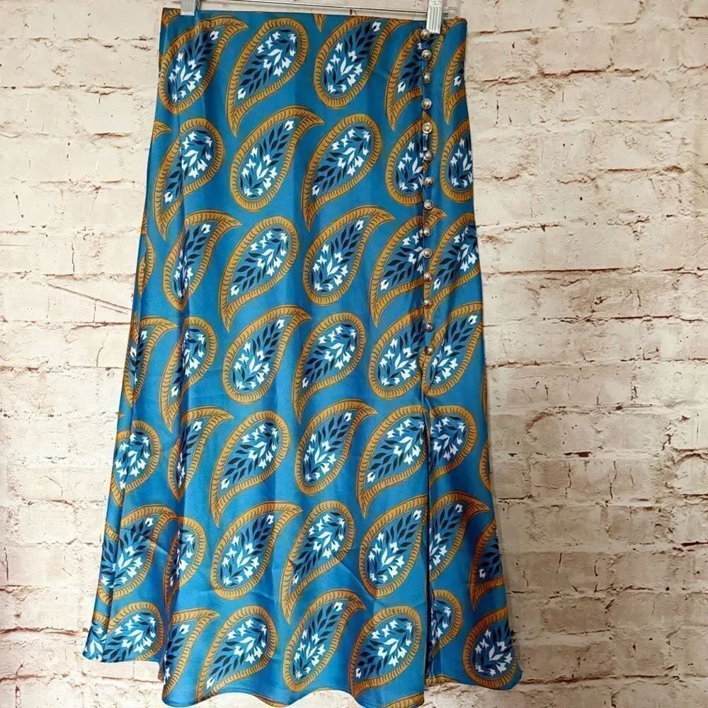 Ann Taylor satin paisley floral midi skirt